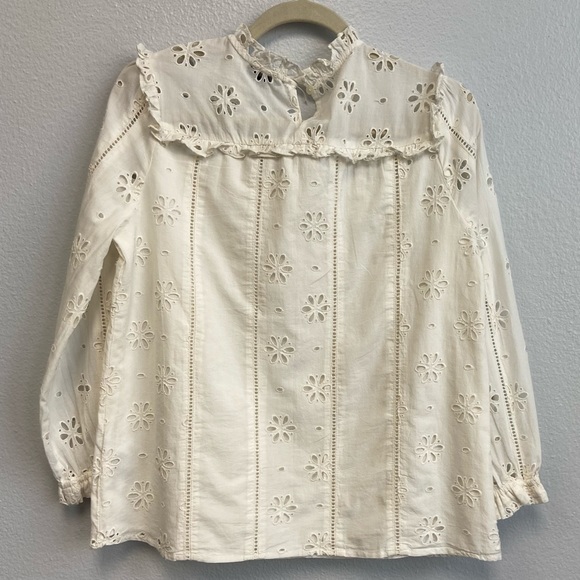 J.Crew Ruffle Neck Long Sleeve Eyelet Top Small - Picture 7 of 14